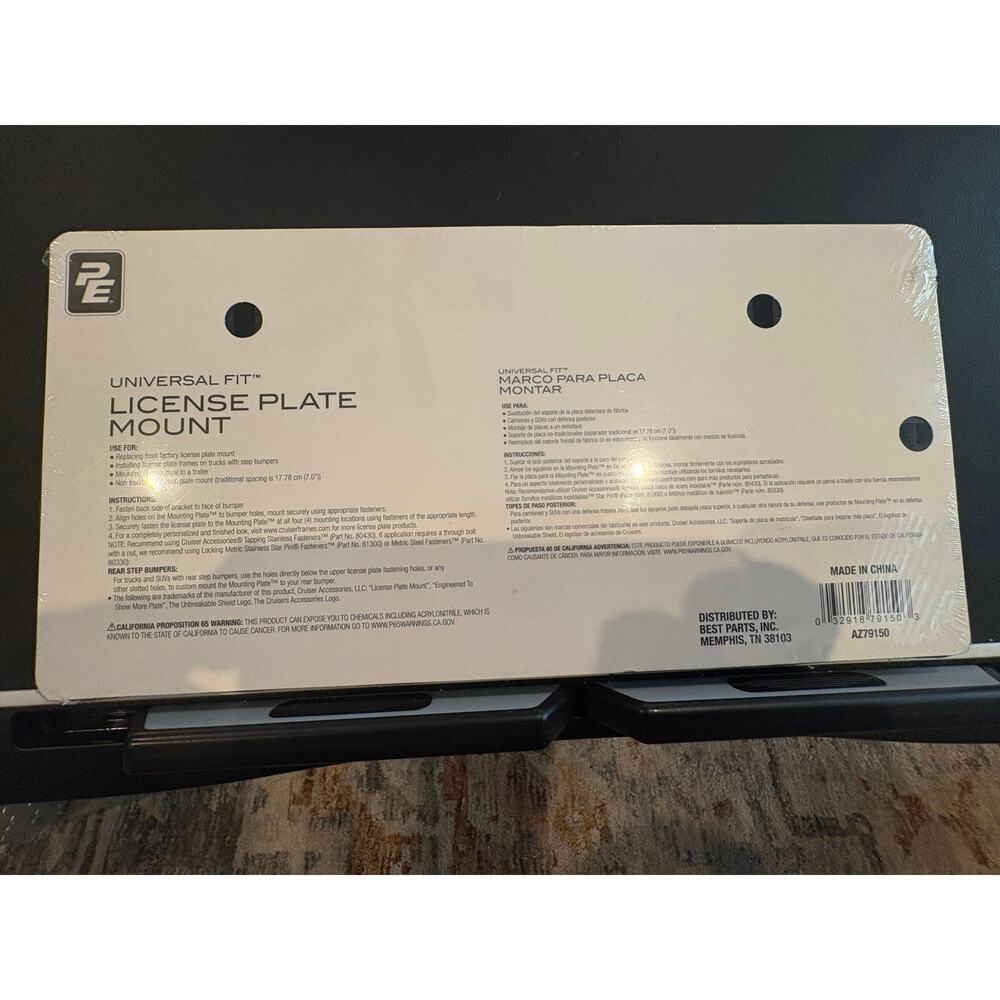 ProElite Universal License Plate Mount Bracket Kit + 2 Black USA Flag Plates
